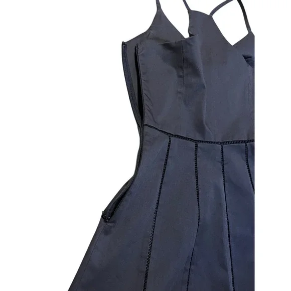 Parker Black Fit and Flare Mini Dress V-Neck Racerback Ladder Stitch XS - Picture 10 of 10